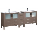 84 Gray Oak Double Sink Bathroom Cabinets w/ Integrated Sinks, FCB62-361236GO-I