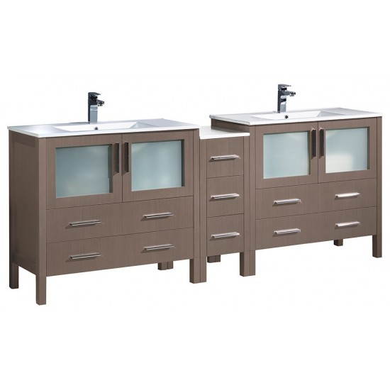 84 Gray Oak Double Sink Bathroom Cabinets w/ Integrated Sinks, FCB62-361236GO-I