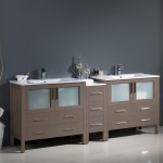 84 Gray Oak Double Sink Bathroom Cabinets w/ Integrated Sinks, FCB62-361236GO-I