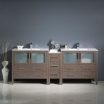 84 Gray Oak Double Sink Bathroom Cabinets w/ Integrated Sinks, FCB62-361236GO-I