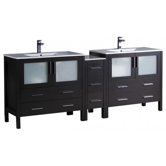 84 Espresso Double Sink Bathroom Cabinets w/ Integrated Sinks, FCB62-361236ES-I