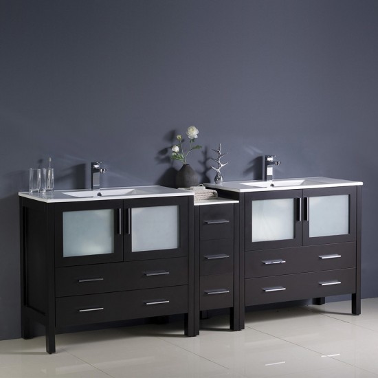 84 Espresso Double Sink Bathroom Cabinets w/ Integrated Sinks, FCB62-361236ES-I