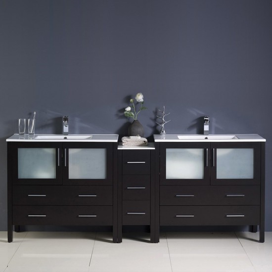 84 Espresso Double Sink Bathroom Cabinets w/ Integrated Sinks, FCB62-361236ES-I