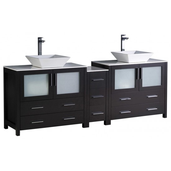 84 Espresso Dbl Sink Bathroom Cabinets, Tops, Vessel Sinks, FCB62-361236ES-CWH-V