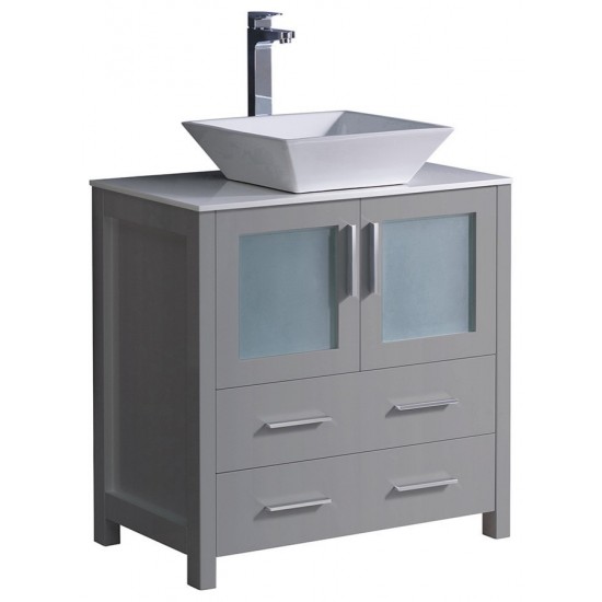 Fresca Torino 30" Gray Modern Bathroom Cabinet w/ Top & Vessel Sink