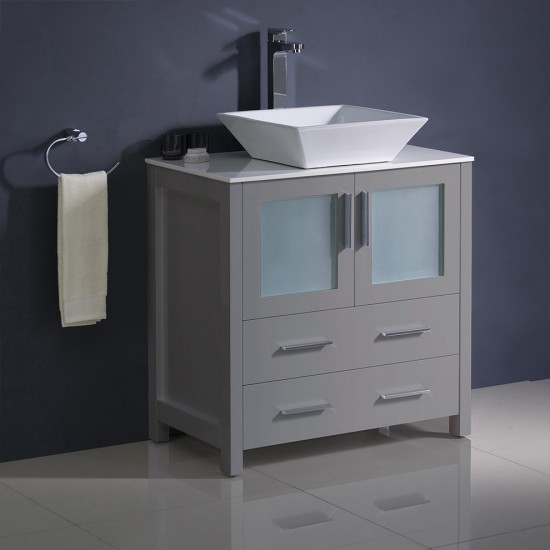 Fresca Torino 30" Gray Modern Bathroom Cabinet w/ Top & Vessel Sink