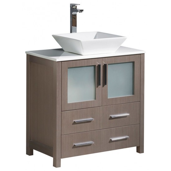 Fresca Torino 30" Gray Oak Modern Bathroom Cabinet w/ Top & Vessel Sink