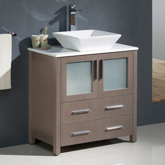 Fresca Torino 30" Gray Oak Modern Bathroom Cabinet w/ Top & Vessel Sink