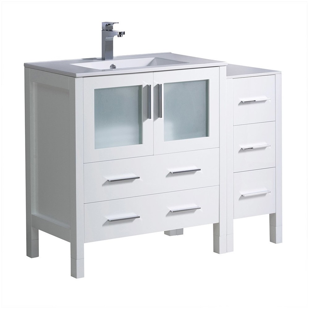 Fresca Torino 42" White Modern Bathroom Cabinets w/ Tops & Integrated Sink