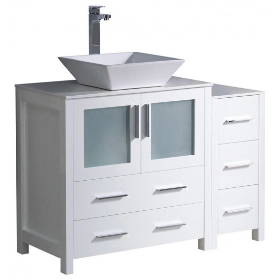 Fresca Torino 42" White Modern Bathroom Cabinets w/ Top & Vessel Sink