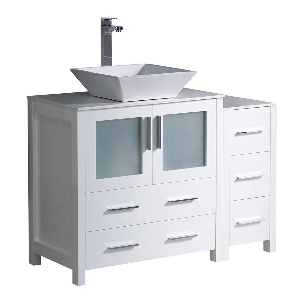 Fresca Torino 42" White Modern Bathroom Cabinets w/ Top & Vessel Sink Fresca Torino 42" White Modern Bathroom Cabinets w/ Top & Vessel Sink