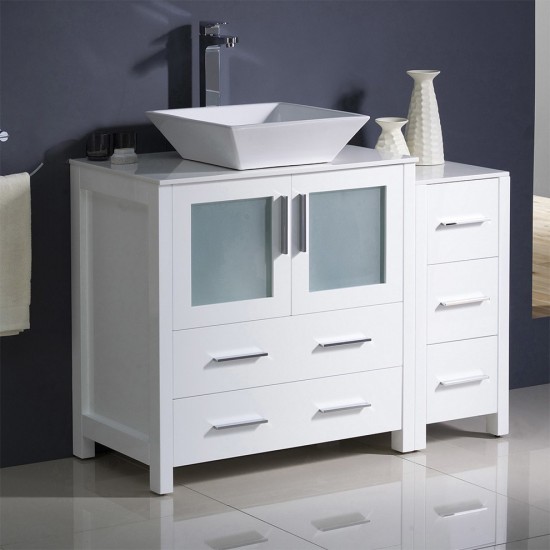 Fresca Torino 42" White Modern Bathroom Cabinets w/ Top & Vessel Sink