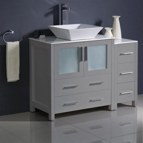 Fresca Torino 42" Gray Modern Bathroom Cabinets w/ Top & Vessel Sink