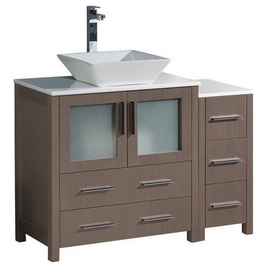 Fresca Torino 42" Gray Oak Modern Bathroom Cabinets w/ Top & Vessel Sink