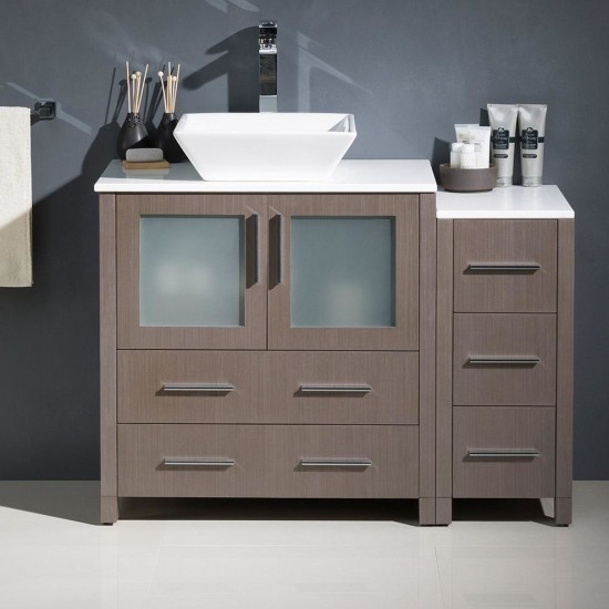 Fresca Torino 42" Gray Oak Modern Bathroom Cabinets w/ Top & Vessel Sink