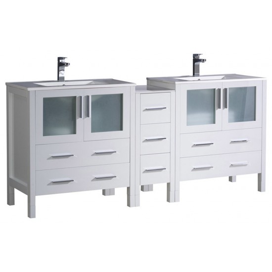 Fresca Torino 72" White Modern Double Sink Bathroom Cabinets w/ Integrated Sinks