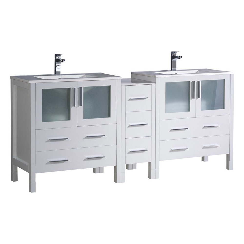 Fresca Torino 72" White Modern Double Sink Bathroom Cabinets w/ Integrated Sinks