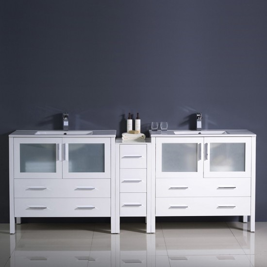 Fresca Torino 72" White Modern Double Sink Bathroom Cabinets w/ Integrated Sinks