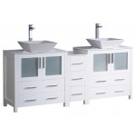 Torino 72" White Modern Double Sink Bathroom Cabinets w/ Tops & Vessel Sinks