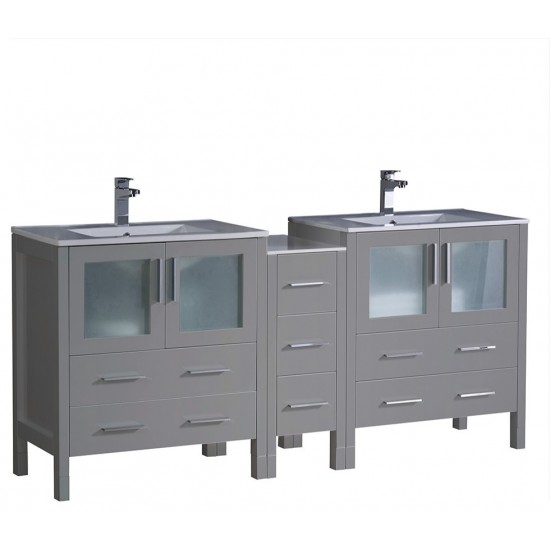 Fresca Torino 72" Gray Modern Double Sink Bathroom Cabinets w/ Integrated Sinks