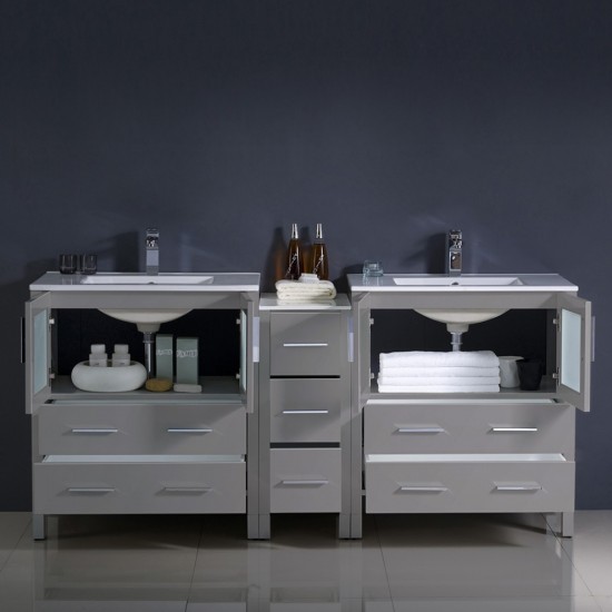 Fresca Torino 72" Gray Modern Double Sink Bathroom Cabinets w/ Integrated Sinks