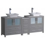 Torino 72" Gray Modern Double Sink Bathroom Cabinets w/ Tops & Vessel Sinks