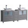 Torino 72" Gray Modern Double Sink Bathroom Cabinets w/ Tops & Vessel Sinks