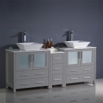 Torino 72" Gray Modern Double Sink Bathroom Cabinets w/ Tops & Vessel Sinks