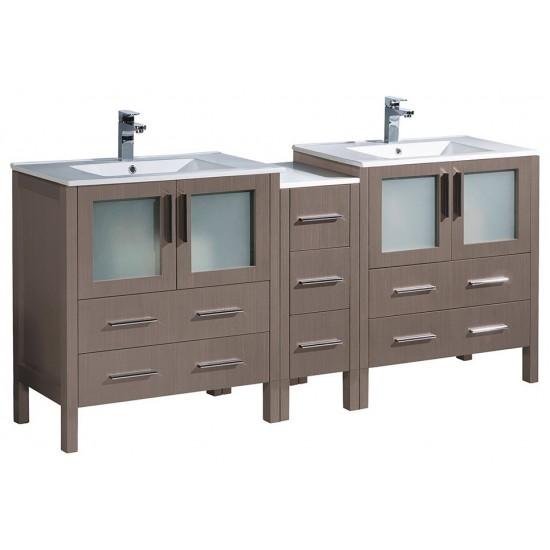 Torino 72" Gray Oak Modern Double Sink Bathroom Cabinets w/ Integrated Sinks