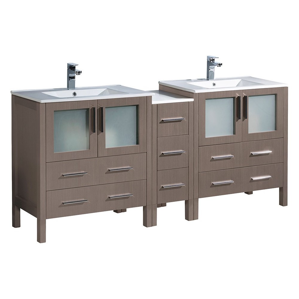 Torino 72" Gray Oak Modern Double Sink Bathroom Cabinets w/ Integrated Sinks