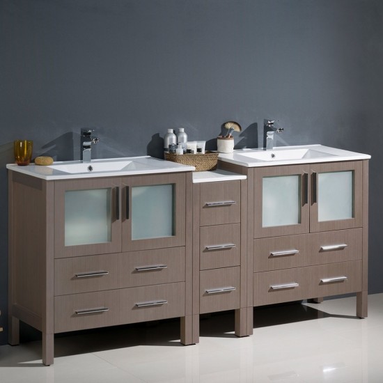 Torino 72" Gray Oak Modern Double Sink Bathroom Cabinets w/ Integrated Sinks