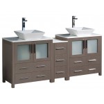 Torino 72" Gray Oak Modern Double Sink Bathroom Cabinets w/ Tops & Vessel Sinks