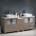 Torino 72" Gray Oak Modern Double Sink Bathroom Cabinets w/ Tops & Vessel Sinks