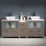 Torino 72" Gray Oak Modern Double Sink Bathroom Cabinets w/ Tops & Vessel Sinks