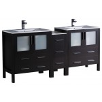 Torino 72" Espresso Modern Double Sink Bathroom Cabinets w/ Integrated Sinks