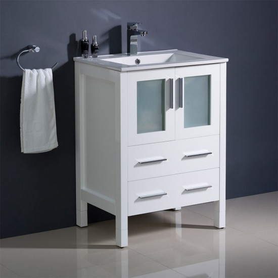 Fresca Torino 24" White Modern Bathroom Cabinet w/ Top & Integrated Sink