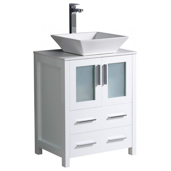 Fresca Torino 24" White Modern Bathroom Cabinet w/ Top & Vessel Sink