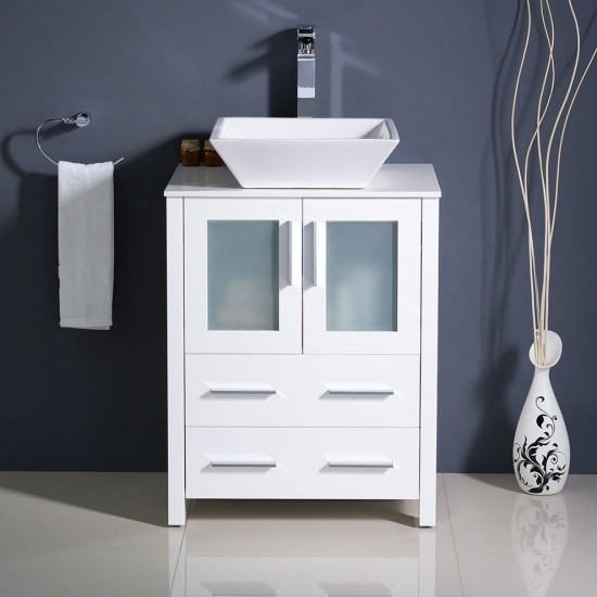 Fresca Torino 24" White Modern Bathroom Cabinet w/ Top & Vessel Sink