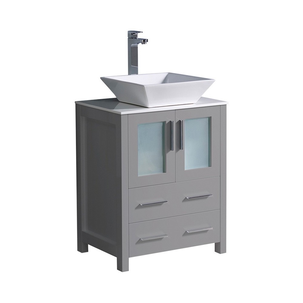 Fresca Torino 24" Gray Modern Bathroom Cabinet w/ Top & Vessel Sink