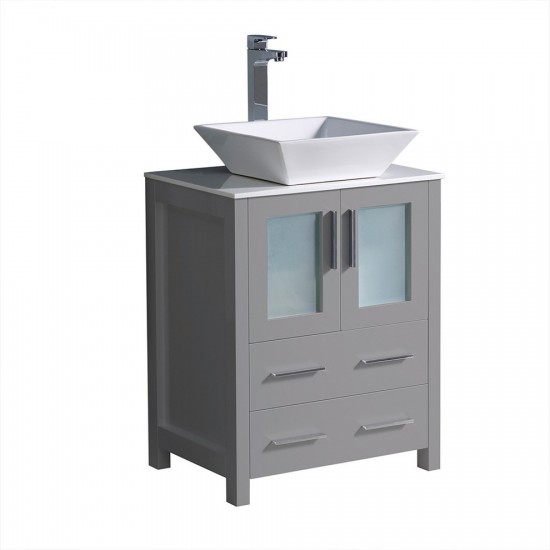 Fresca Torino 24" Gray Modern Bathroom Cabinet w/ Top & Vessel Sink