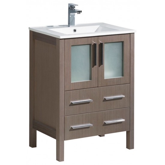 Fresca Torino 24" Gray Oak Modern Bathroom Cabinet w/ Integrated Sink