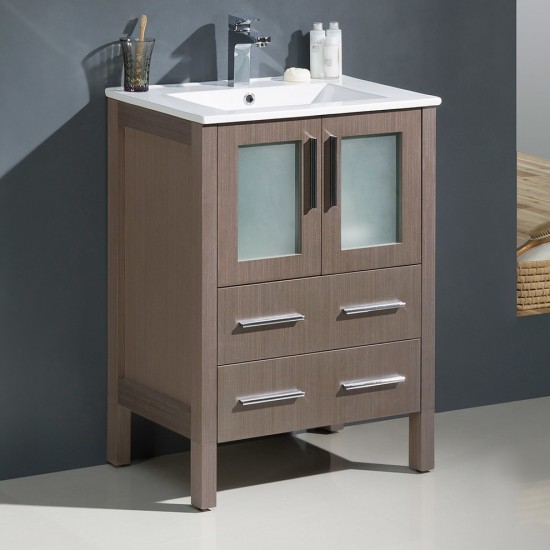 Fresca Torino 24" Gray Oak Modern Bathroom Cabinet w/ Integrated Sink