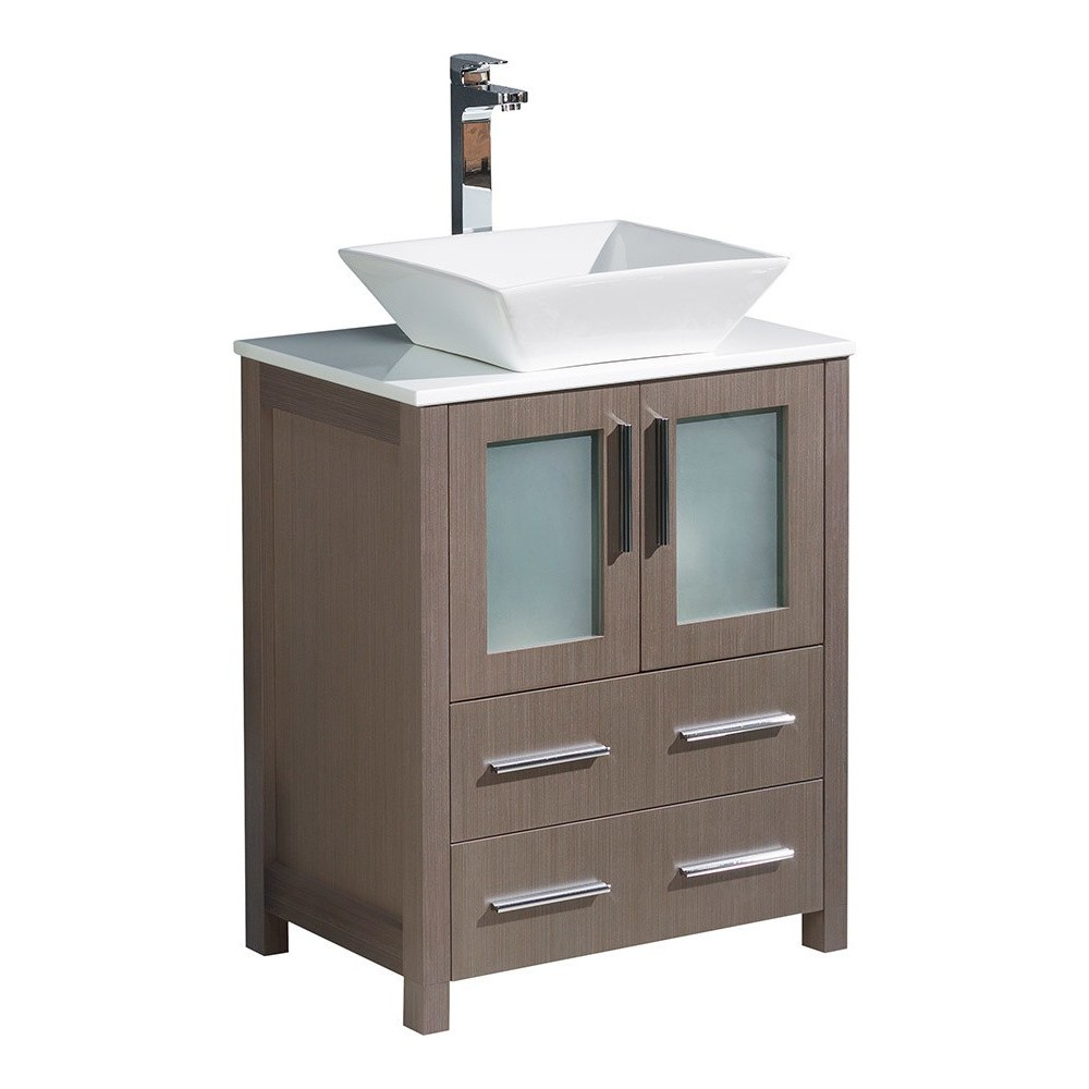 Fresca Torino 24" Gray Oak Modern Bathroom Cabinet w/ Top & Vessel Sink