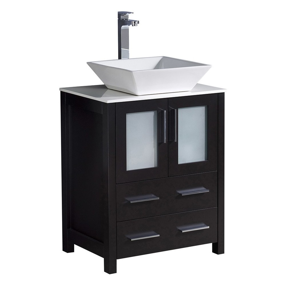 Fresca Torino 24" Espresso Modern Bathroom Cabinet w/ Top & Vessel Sink