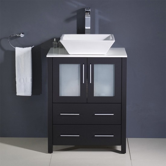 Fresca Torino 24" Espresso Modern Bathroom Cabinet w/ Top & Vessel Sink