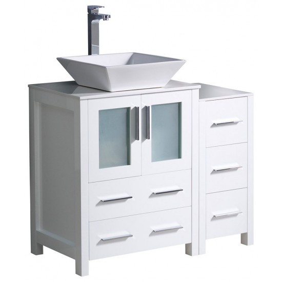 Fresca Torino 36" White Modern Bathroom Cabinets w/ Top & Vessel Sink