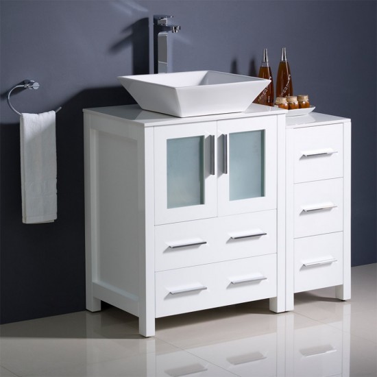 Fresca Torino 36" White Modern Bathroom Cabinets w/ Top & Vessel Sink