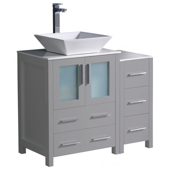 Fresca Torino 36" Gray Modern Bathroom Cabinets w/ Top & Vessel Sink