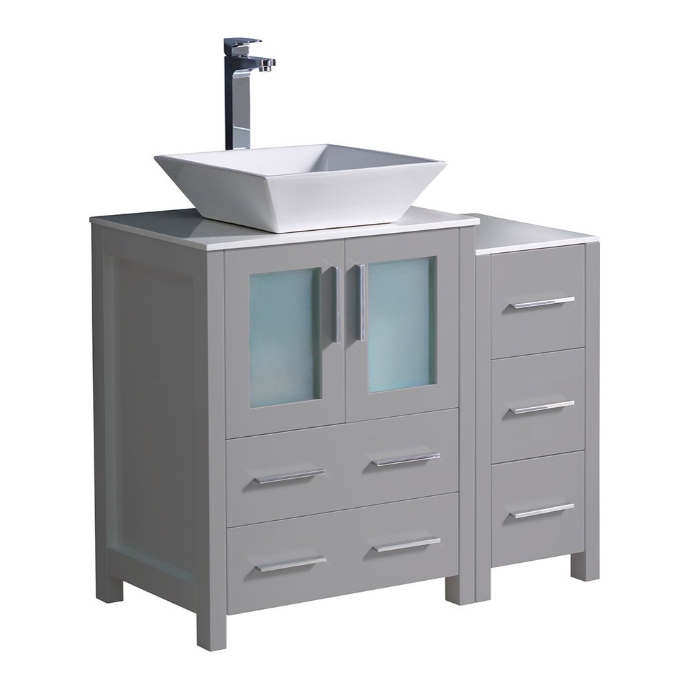 Fresca Torino 36" Gray Modern Bathroom Cabinets w/ Top & Vessel Sink