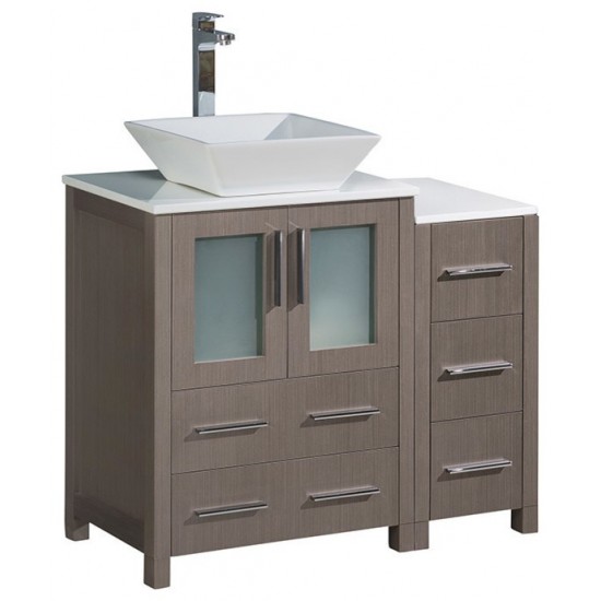 Fresca Torino 36" Gray Oak Modern Bathroom Cabinets w/ Top & Vessel Sink